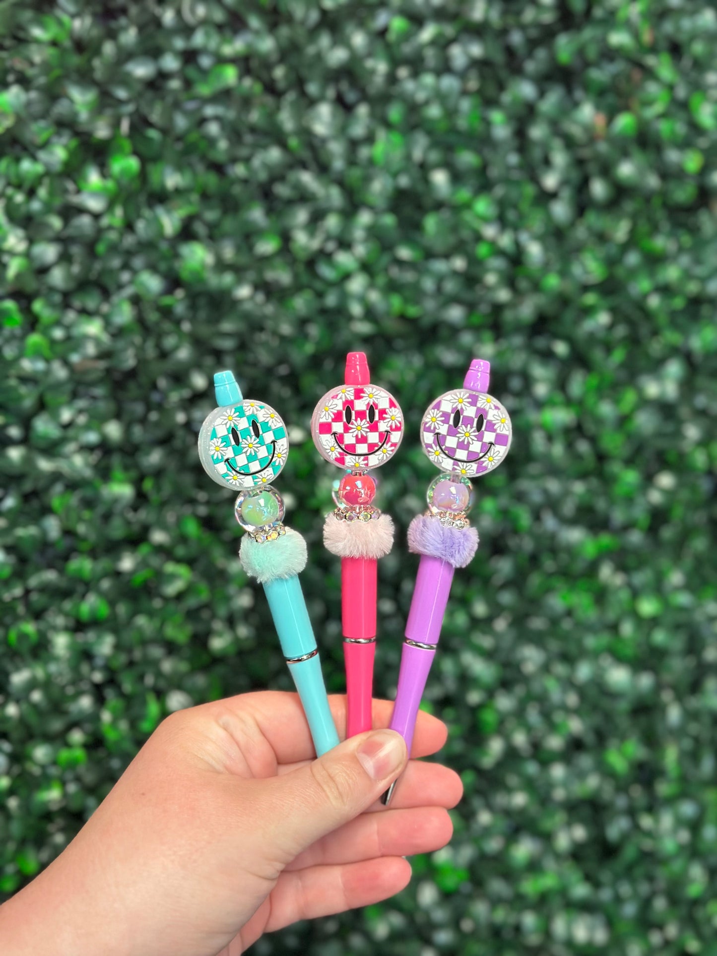 Happy Face Checkered Beaded Pen