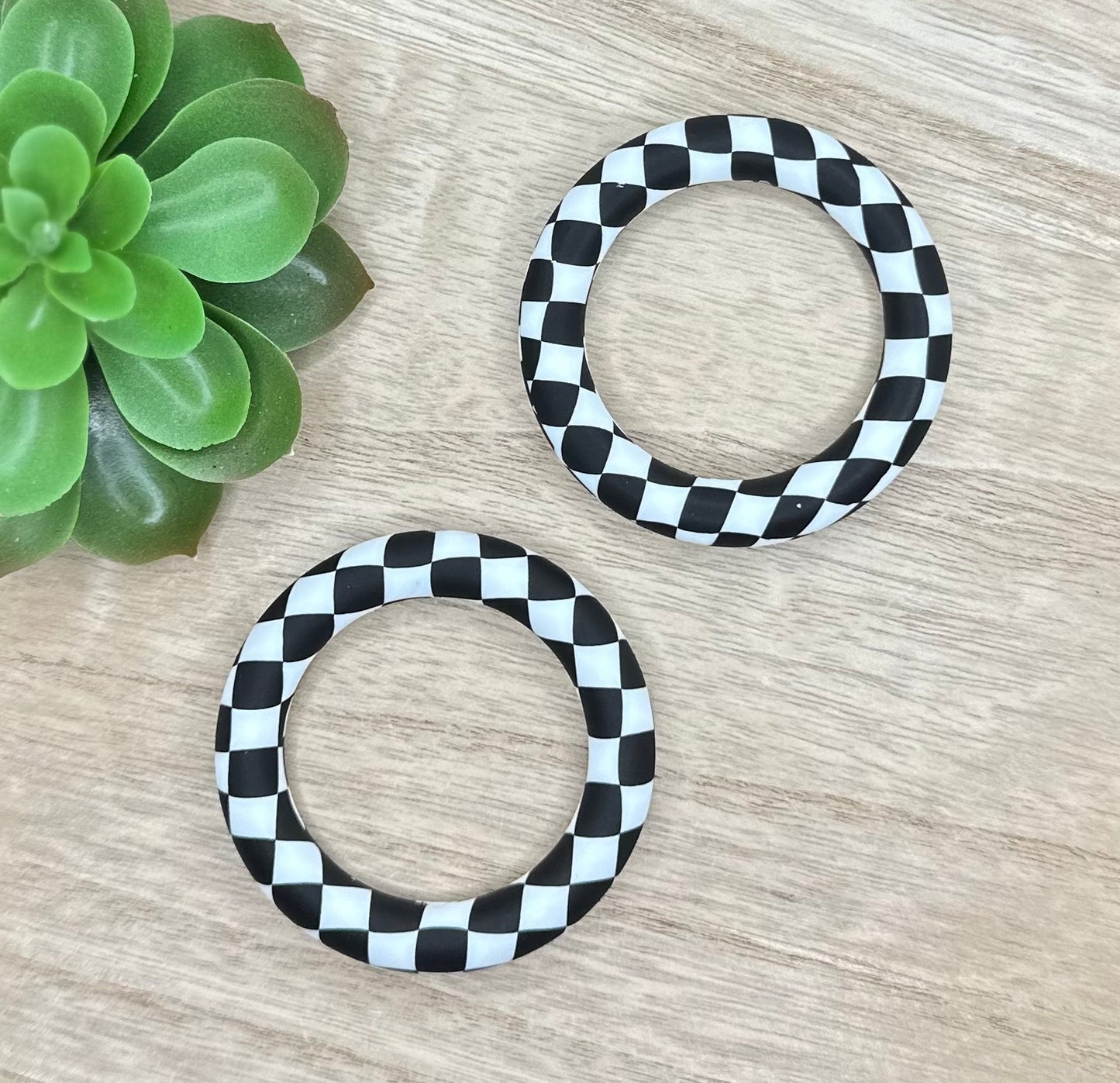Checkered Printed Silicone Ring Bead Car Charms