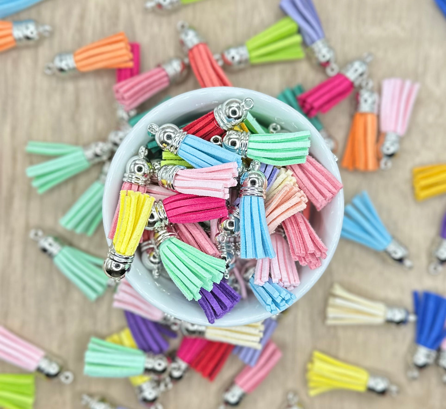 35mm Mixed Color Tassels – 10 Pack | Mini Fringe Charms with Loop Caps