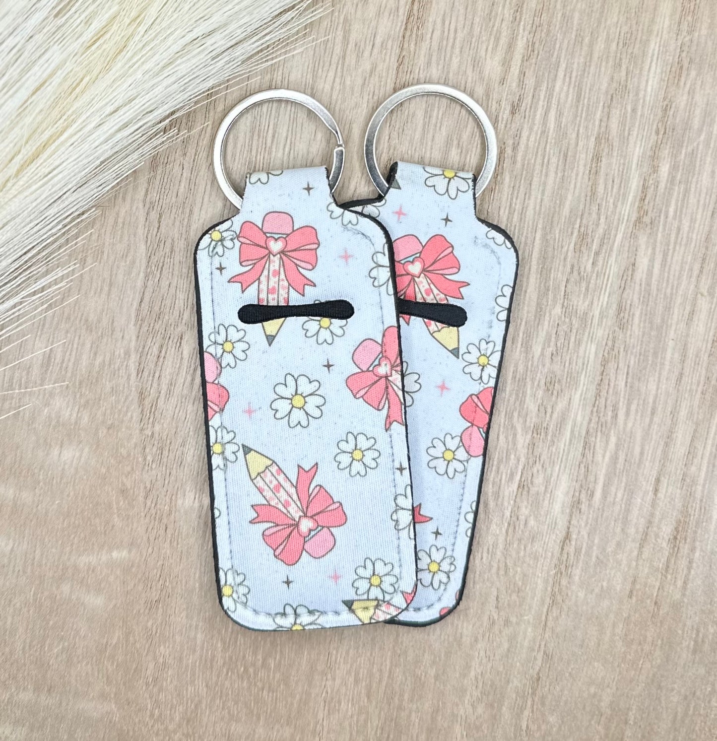 Floral Pencil Bows Style Chapstick Holder Lip Balm Sleeve Neoprene