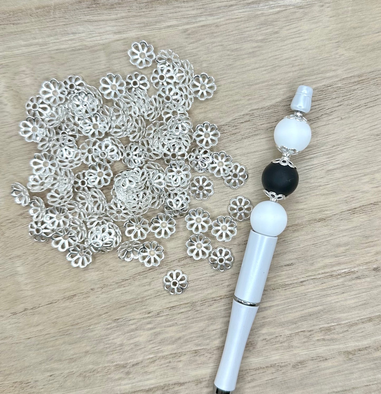 Flower 11mm Silver Bead Cap - 10 Pack