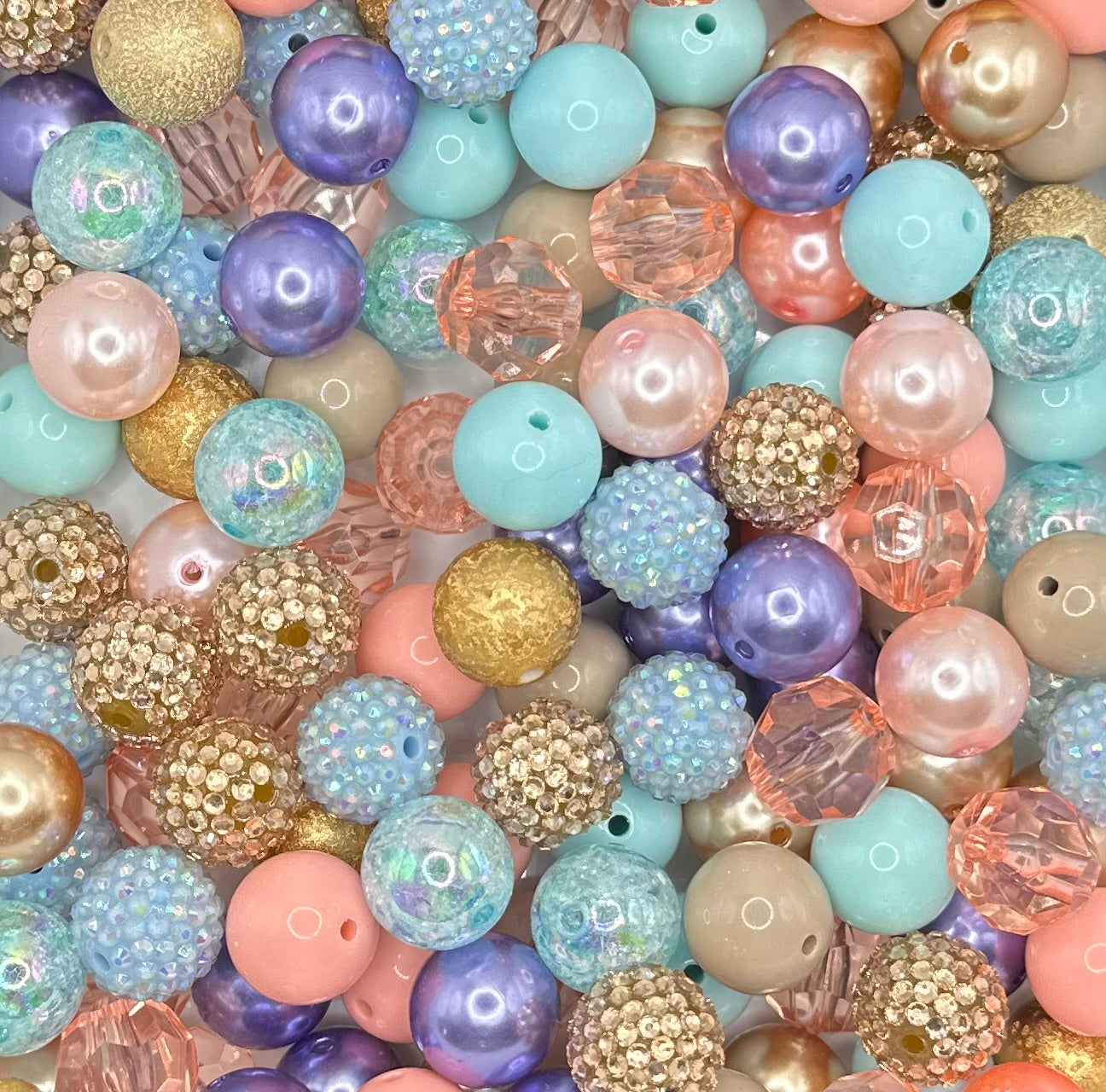 Pastel and Gold 20mm 10pcs Acrylic Bead Mix