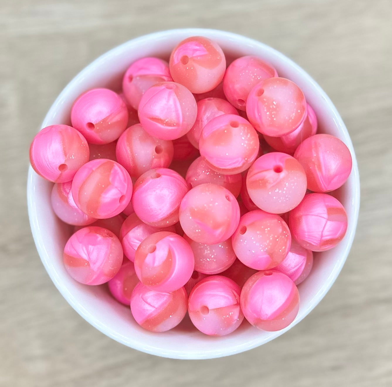 Pink Rose Petals and Glitter Round Silicone Beads