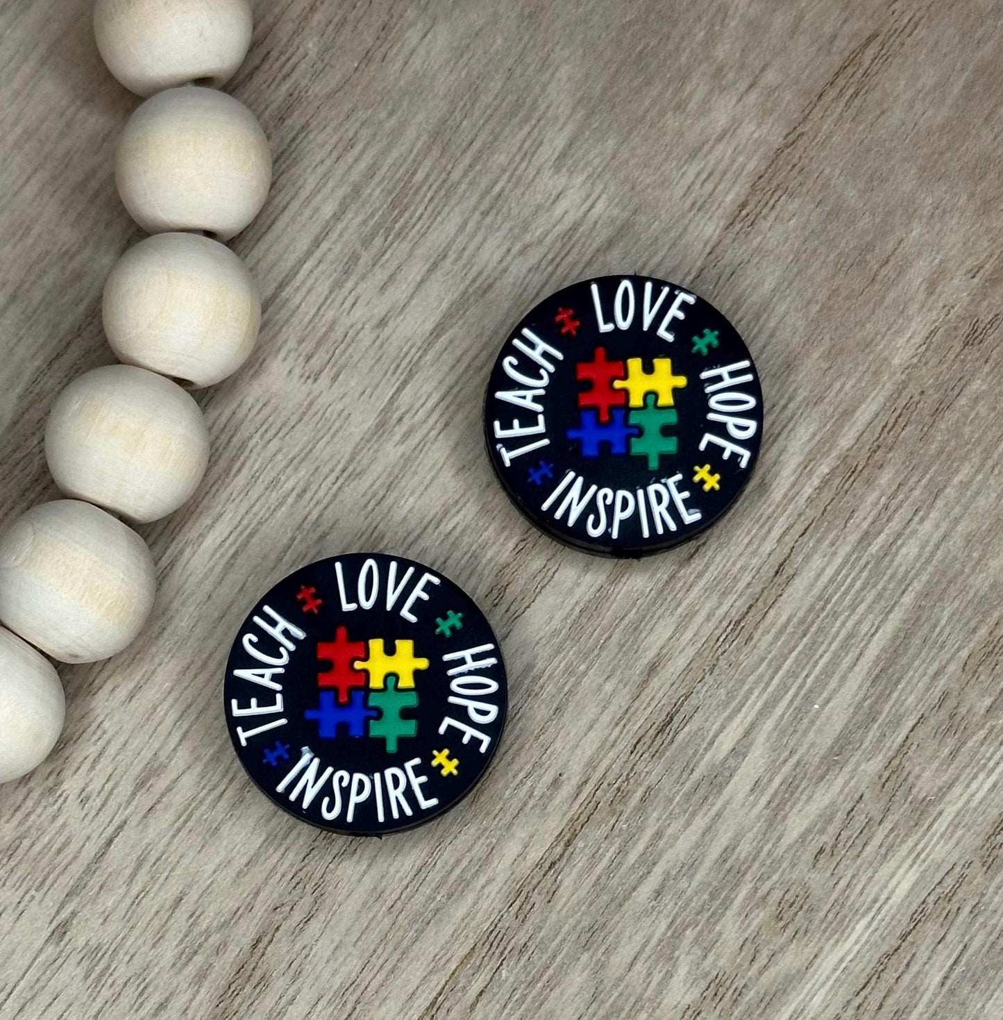 Teach Love Inspire Hope Autism Awareness Silicone Focal Beads