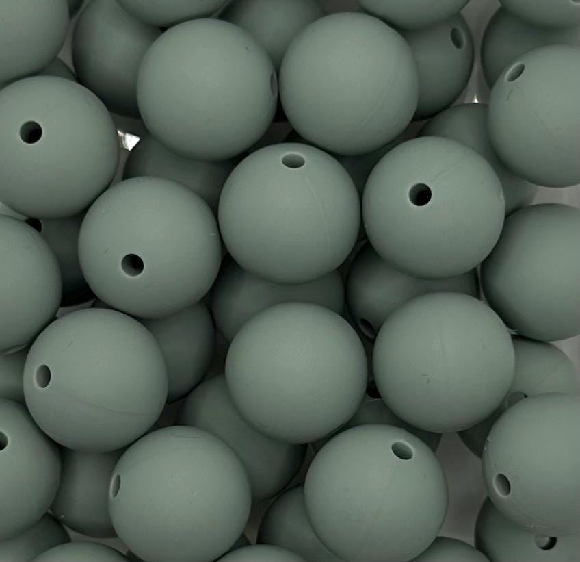 Gray Moss Solid 15mm Round Silicone Beads