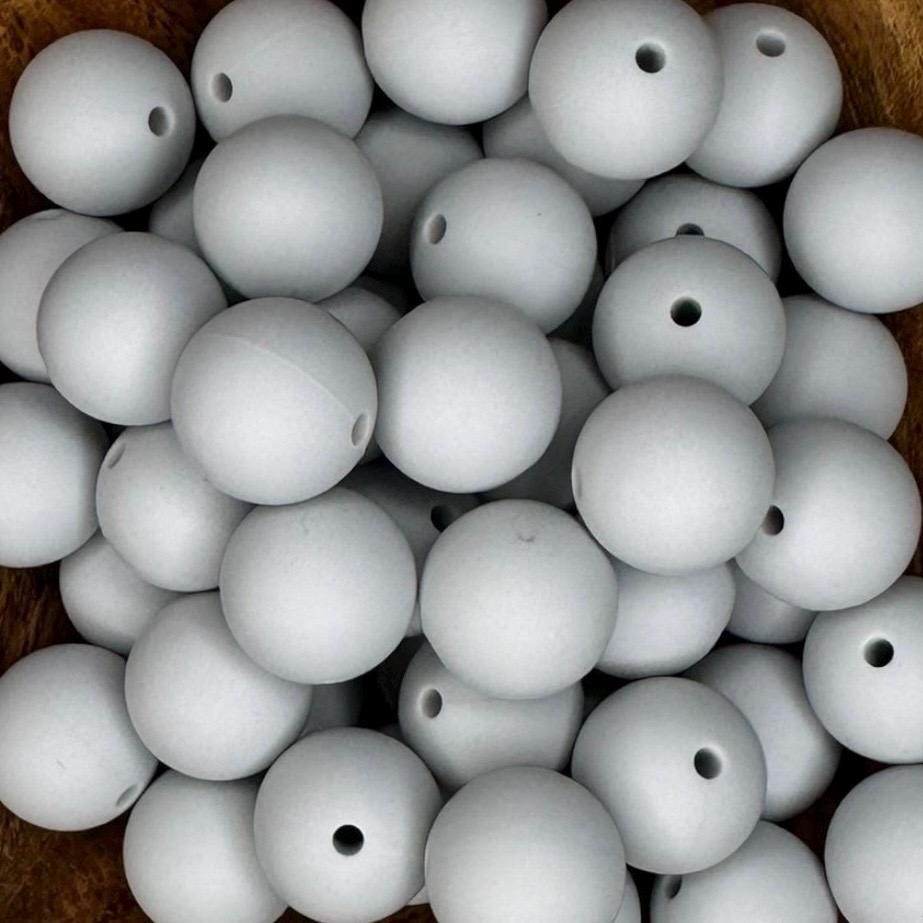 Light Gray Solid 15mm Round Silicone Beads