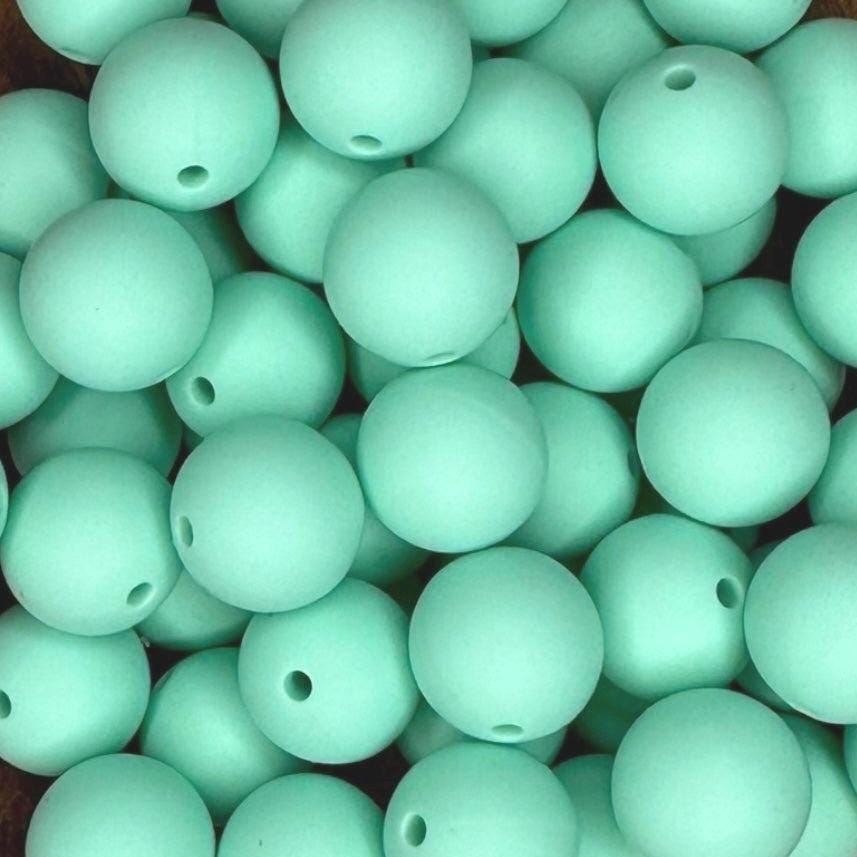 Mint Solid 15mm Round Silicone Beads