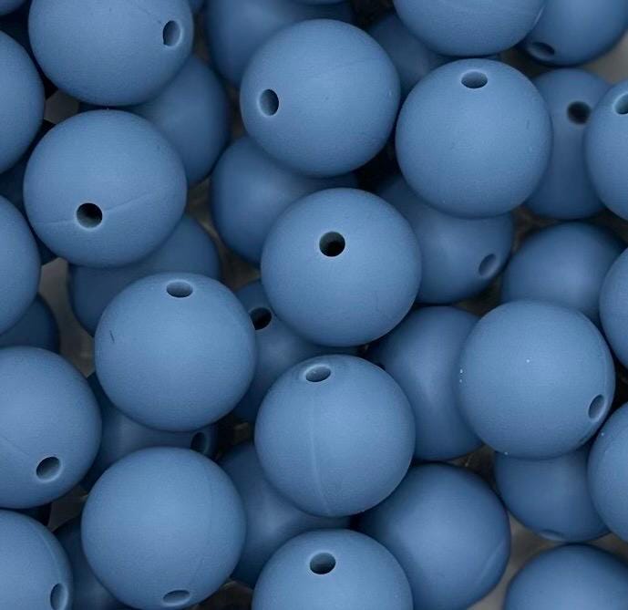 Boho Blue Solid 15mm Round Silicone Beads