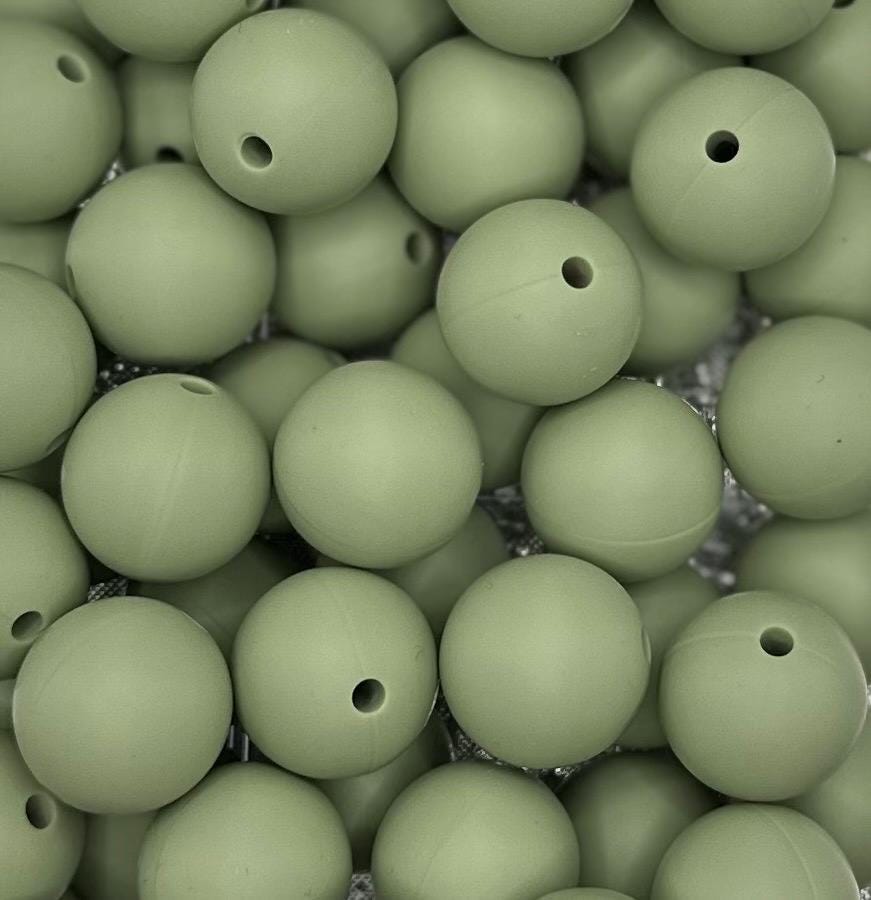 Sage Green Solid 15mm Round Silicone Beads