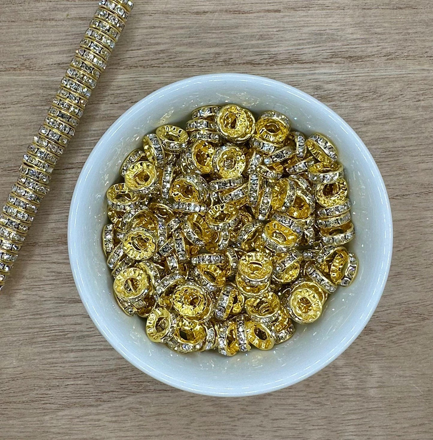 Gold 12mm Clear Rhinestone Large Hole Spacers