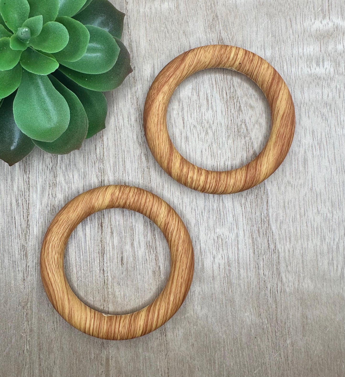 Dark Wood Printed Silicone Ring Bead Car Charms