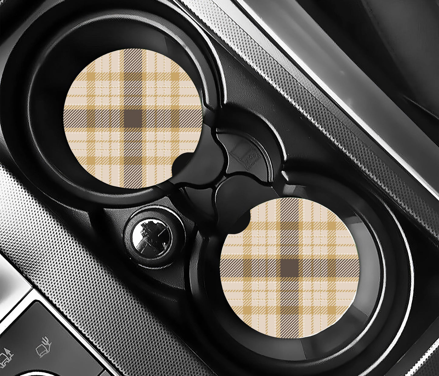 Classic Plaid Car Coasters, Neoprene Car Coasters