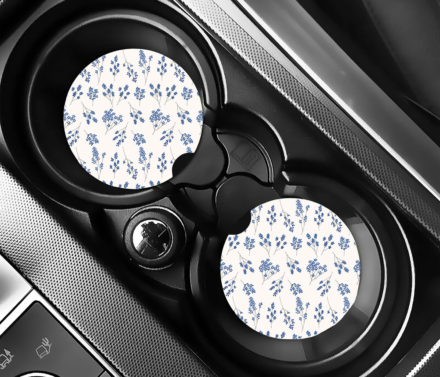 Blue Floral Car Coasters, Neoprene Car Coasters