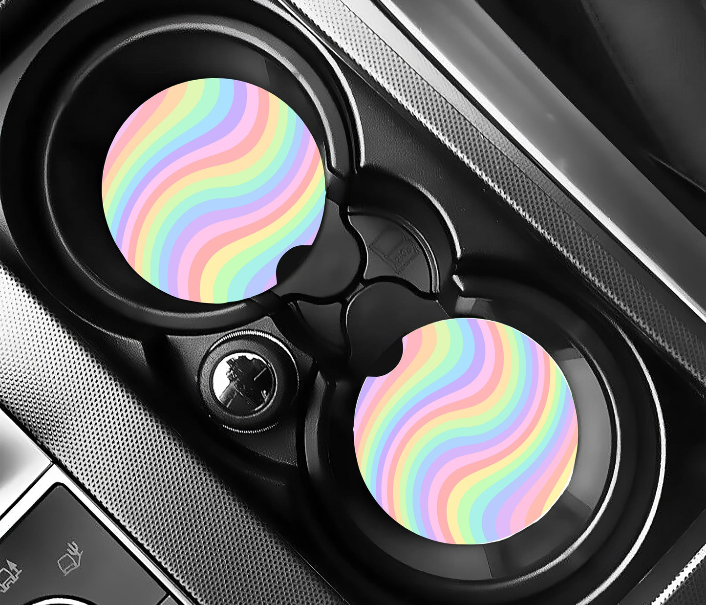 Rainbow Wave Car Coasters, Neoprene Car Coasters