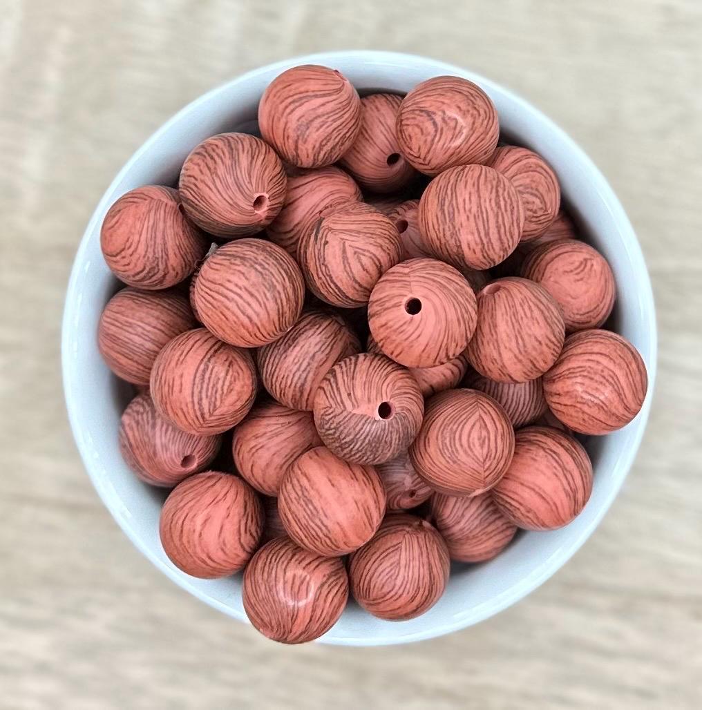 Cherry Dark Wood Print 15mm Round Silicone Beads