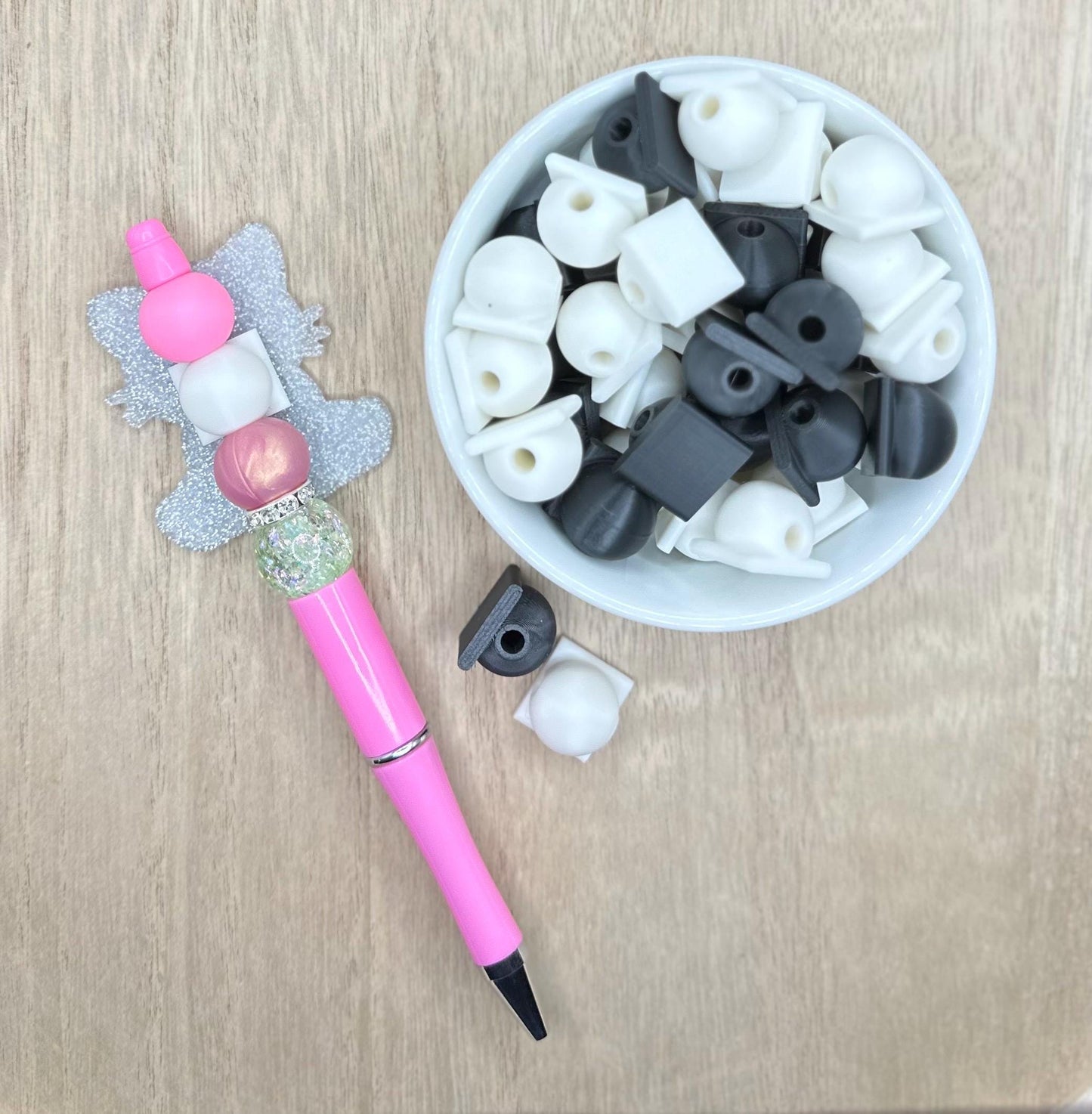 Beads for Acrylic Flatbacks 5 Pack | 3D Printed | Customizable Pen Accessories | Silicone Bead Pen Add-Ons