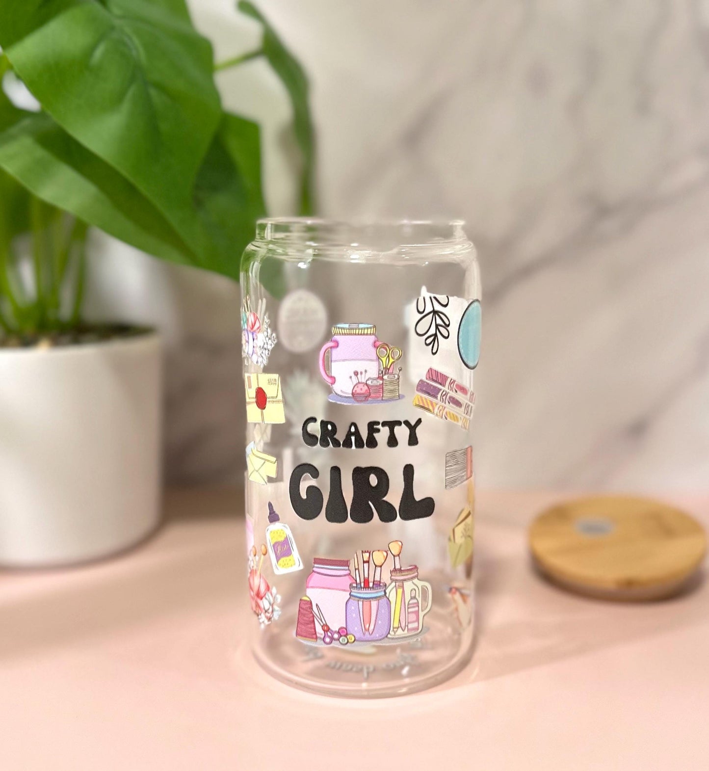 Crafty Girl • Glass Can Cup 16oz