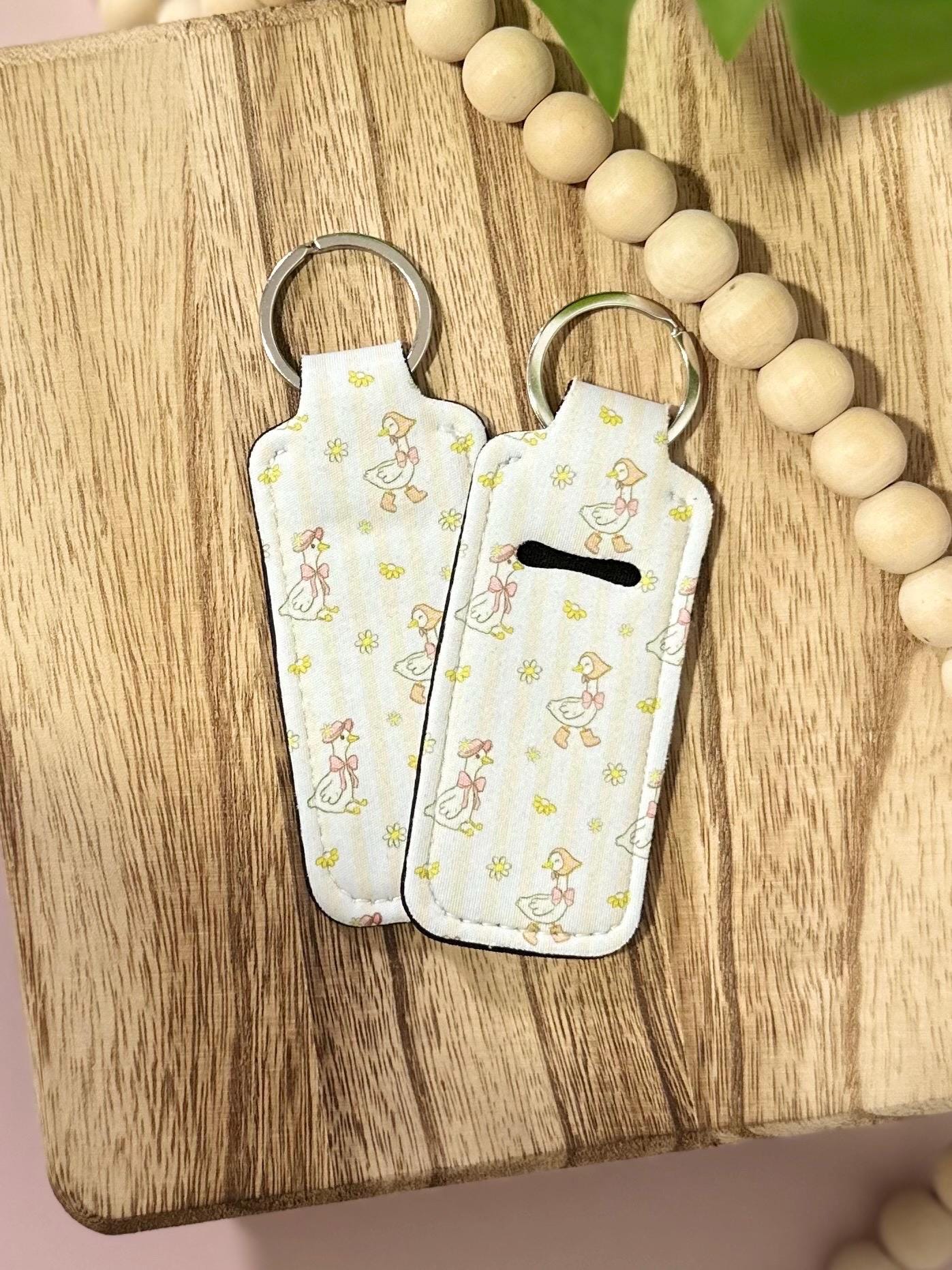 Coquette Ducks | Neoprene Chapstick Holder Key Chain Lip Balm Holder