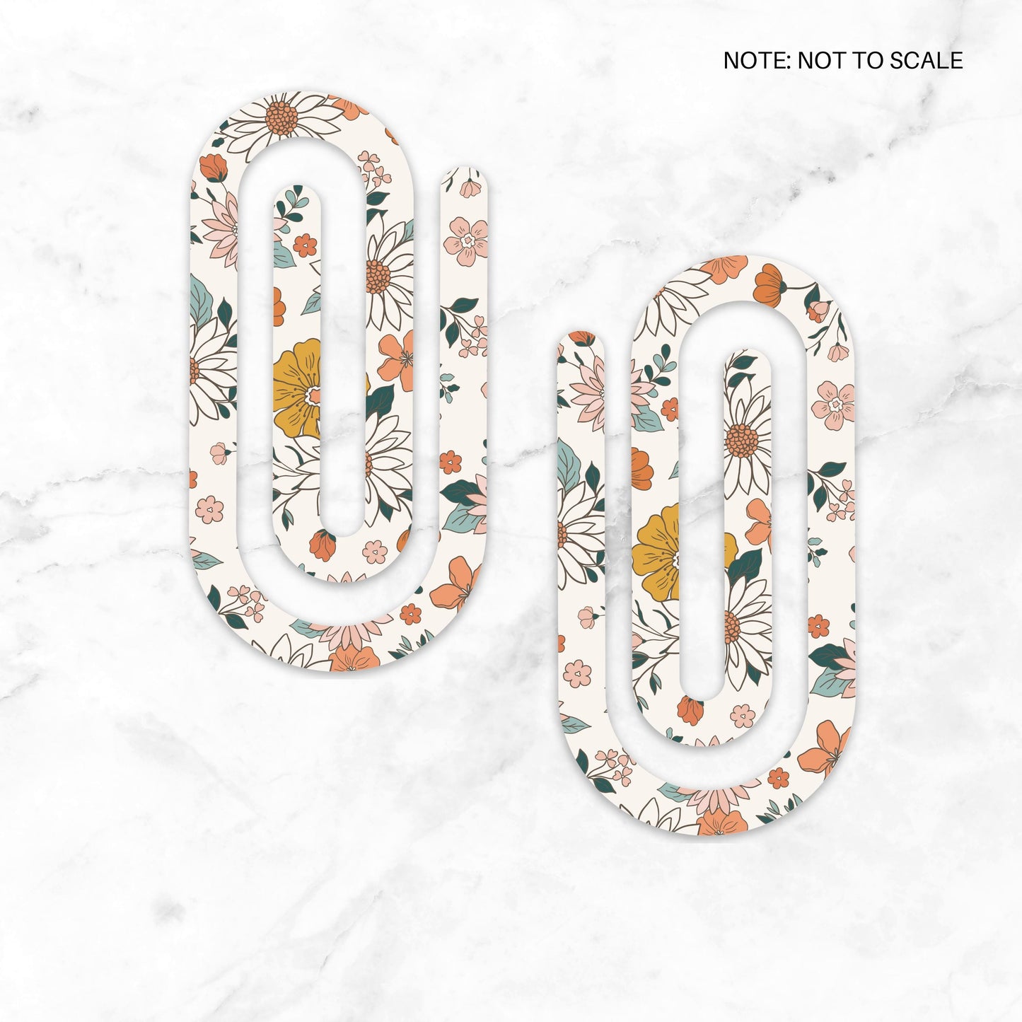 Boho Flowers Extra Large Acrylic Paper Clip (3.94 x 1.97 in) | Jumbo Clear Bookmark | Cute Desk Accessory & Stationery Gift