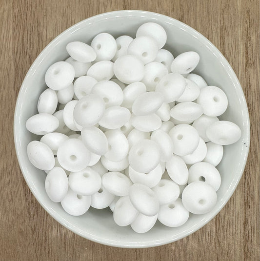 Bright White Saucer Lentil 12mm Spacer Silicone Beads