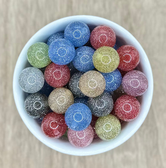 Dark Fine Glitter 16mm 10pcs Mixed Colors Round Acrylic Beads