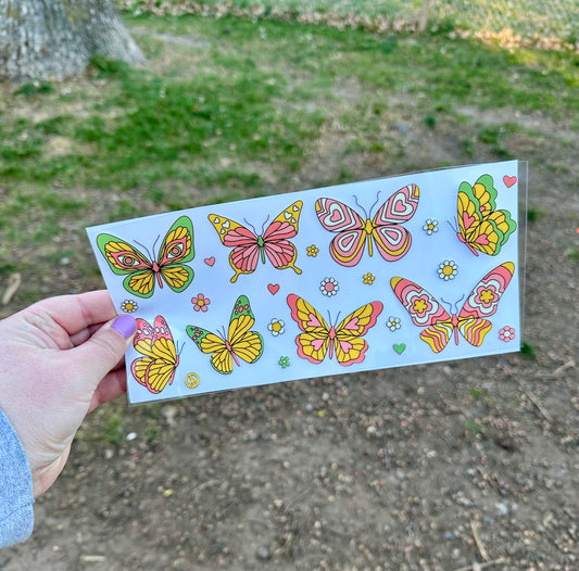 Moth Butterfly Multi Color UV DTF Can Cup Wrap - Ready to Apply