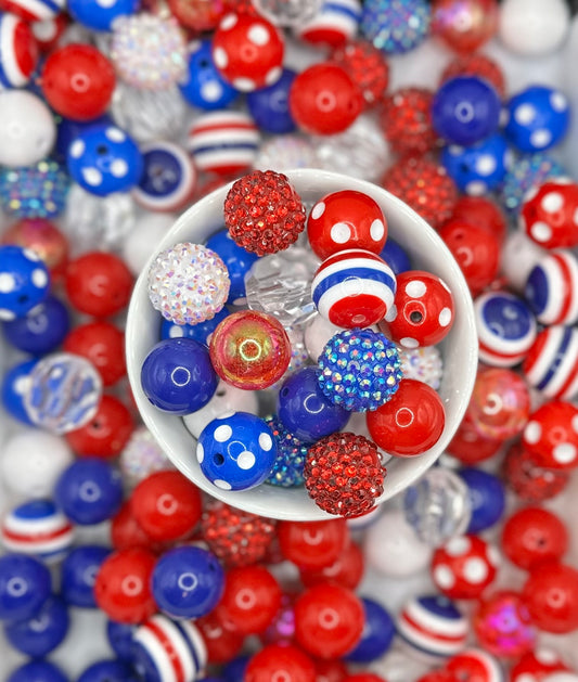 Red White and Blue 20mm 10pcs Acrylic Bead Mix