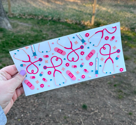 Pink Healthcare Nursing UV DTF Can Cup Wrap - Ready to Apply