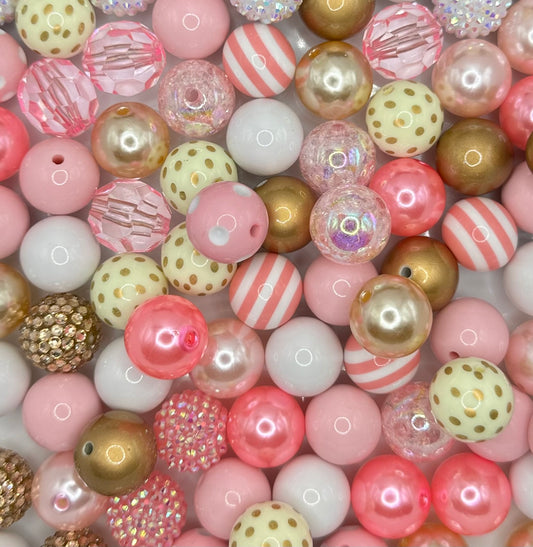 Pink and Gold 20mm 10pcs Acrylic Bead Mix