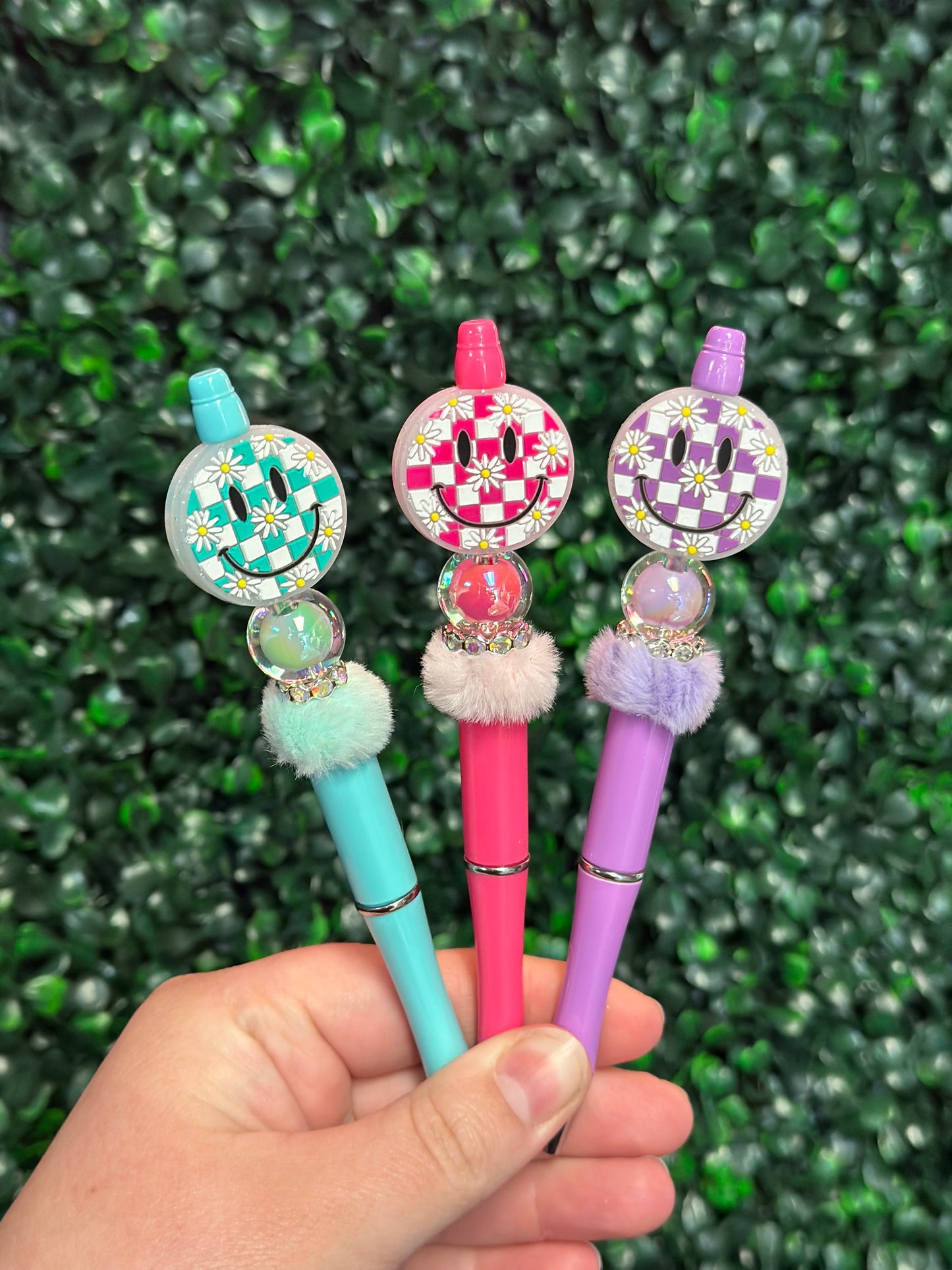 Happy Face Checkered Beaded Pen