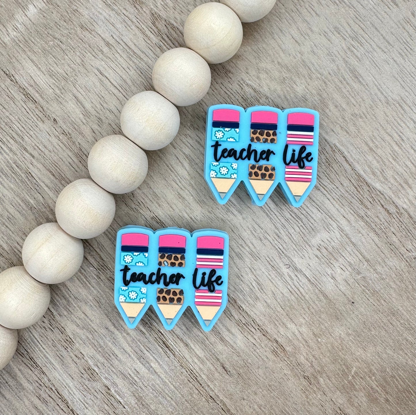 Teacher Life Pencils Silicone Focal Beads