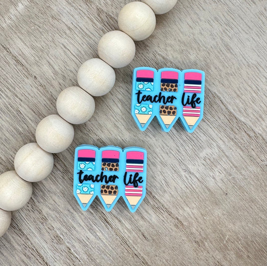 Teacher Life Pencils Silicone Focal Beads