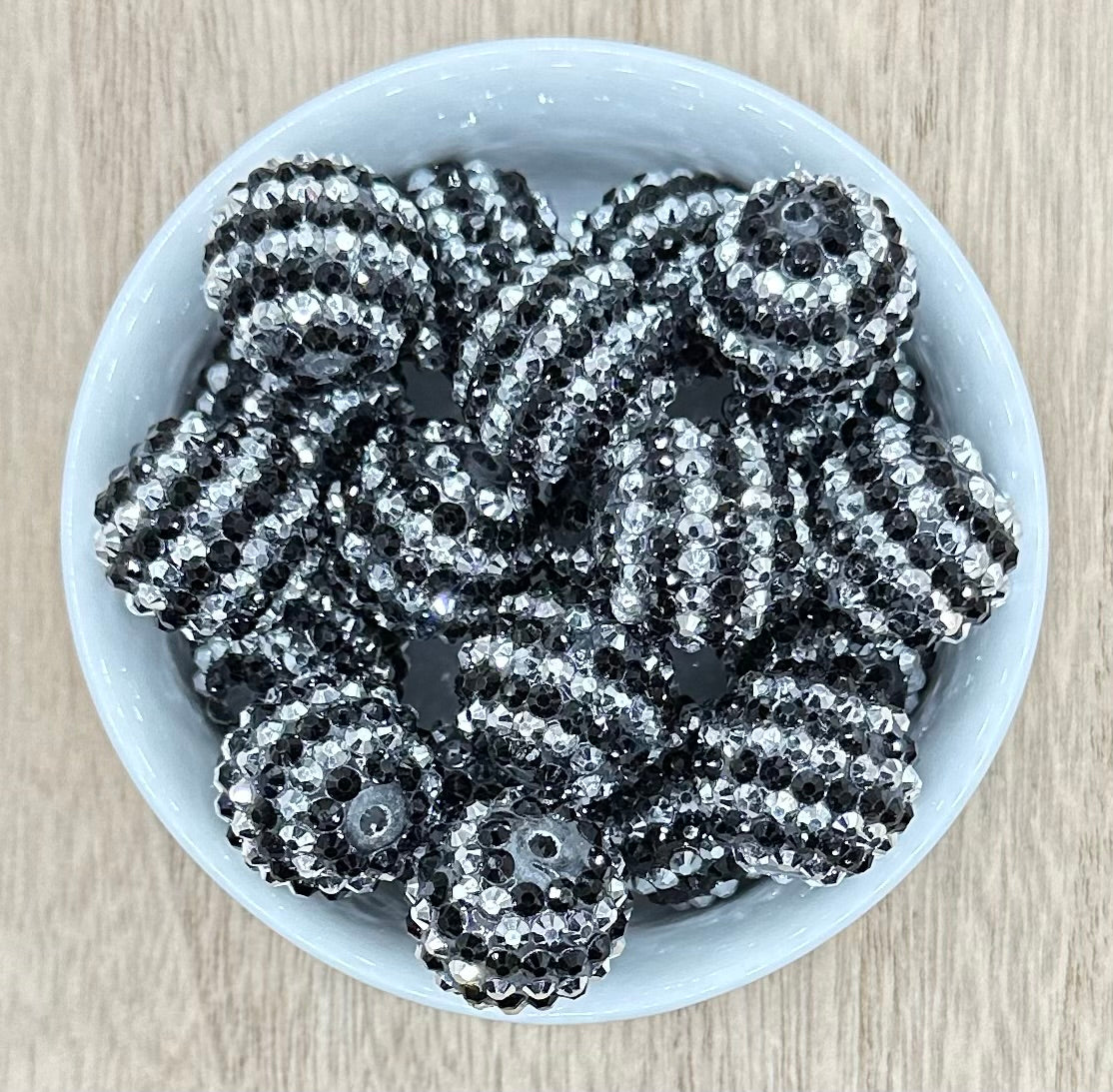 Stripped Black and Silver 20mm Rhinestone Acrylic Beads
