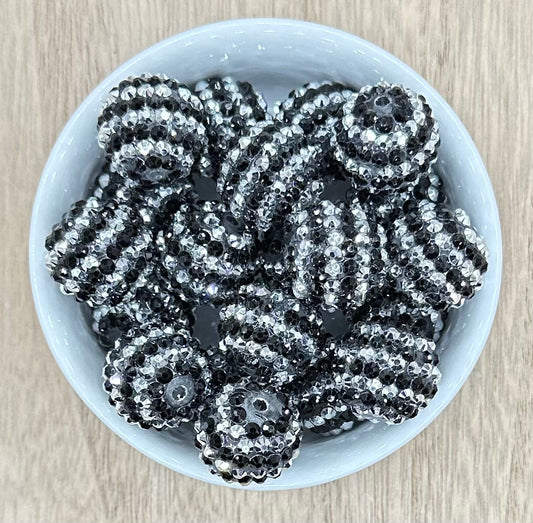 Stripped Black and Silver 20mm Rhinestone Acrylic Beads