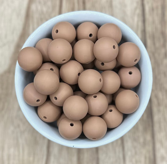 Latte Solid 15mm Round Silicone Beads