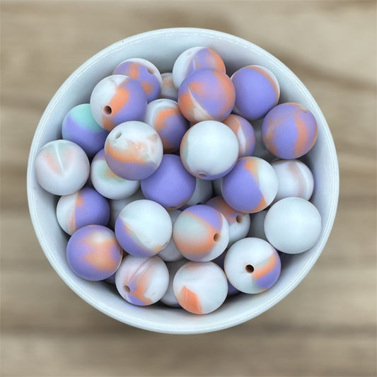 Purple Mint Swirl | 15mm Round Printed Silicone Bead
