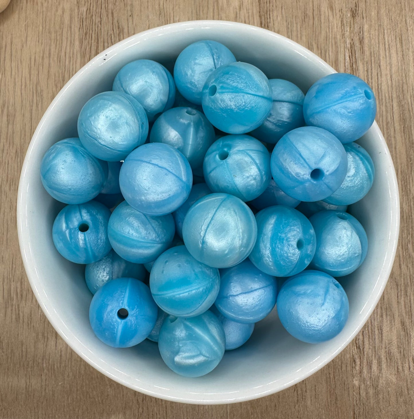 Blue Pearl 15mm Round Silicone Beads