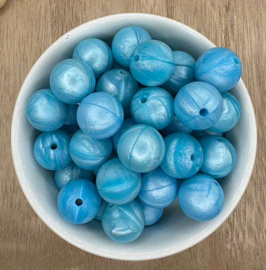 Blue Pearl 15mm Round Silicone Beads