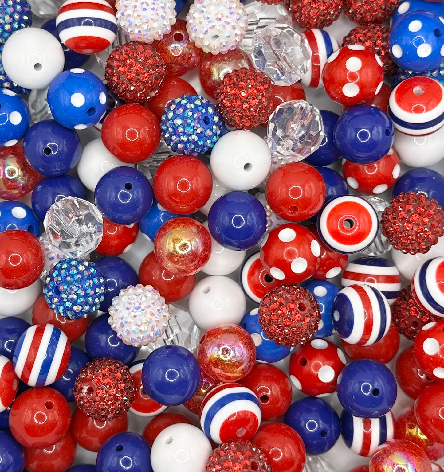 Red White and Blue 20mm 10pcs Acrylic Bead Mix