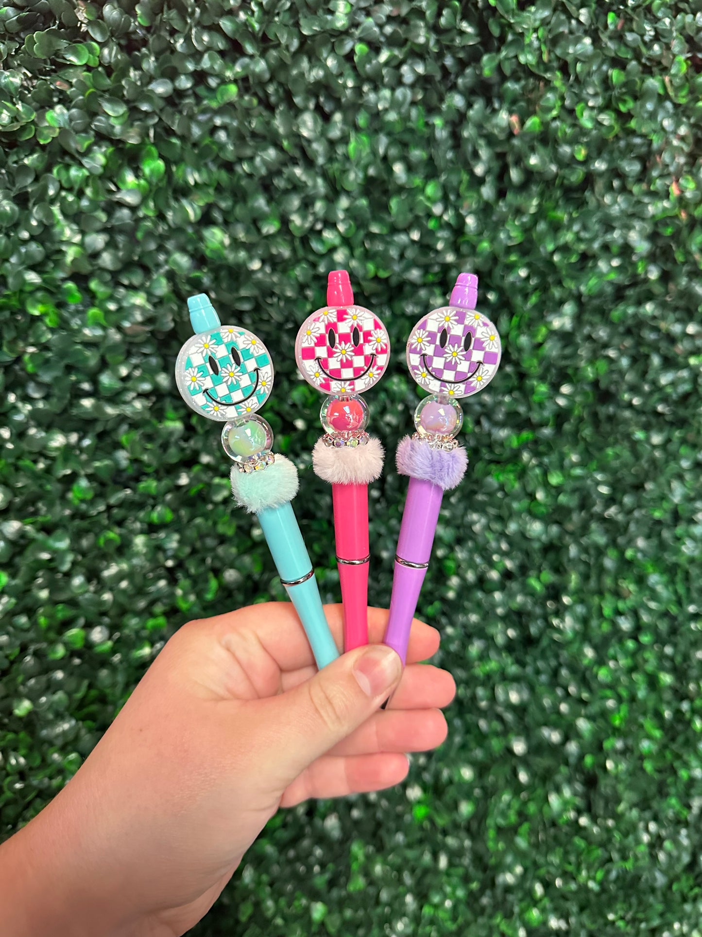 Happy Face Checkered Beaded Pen