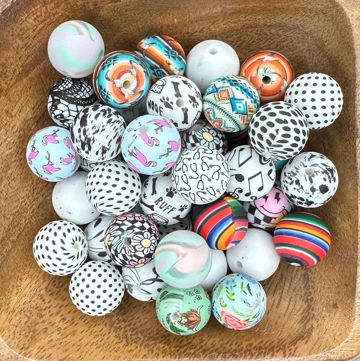 Printed MIX of 44pc | 15mm Round Silicone Beads