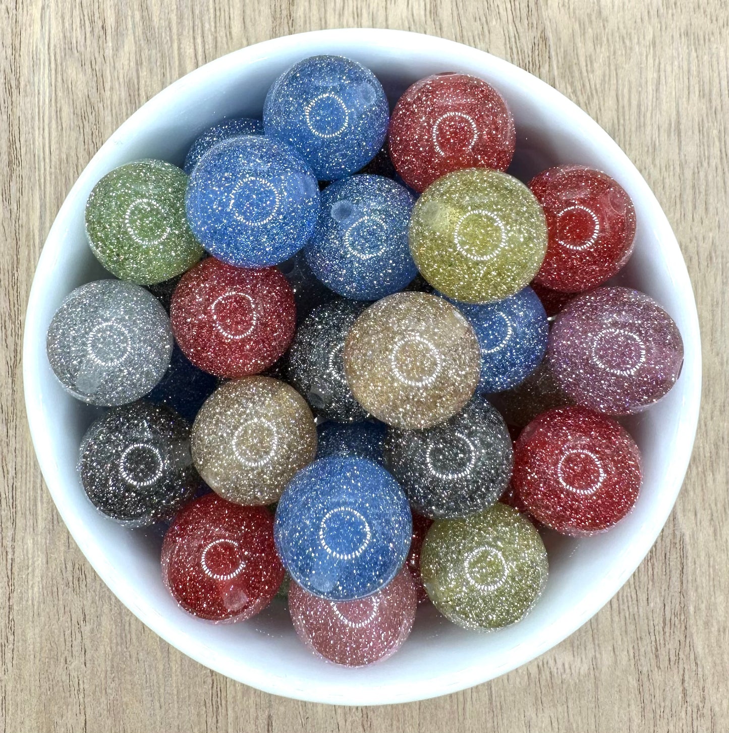 Dark Fine Glitter 16mm 10pcs Mixed Colors Round Acrylic Beads
