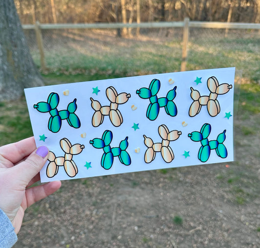 Balloon Dog Teal and Beige UV DTF Can Cup Wrap - Ready to Apply