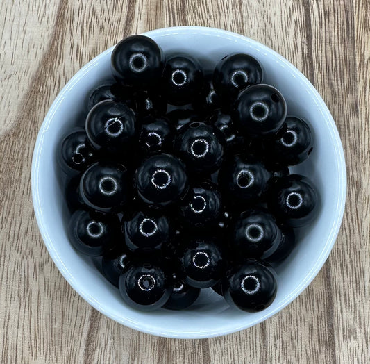 Black Liquid Gloss 15mm Round Silicone Beads