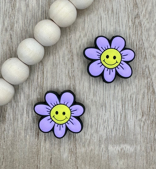 Purple Smiley Flower Soft PVC Focal Beads