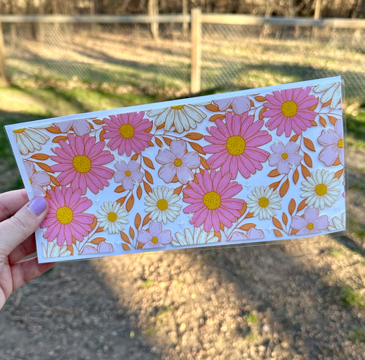 Pink Floral Neon | UV DTF Can Cup Wrap | Ready to Apply