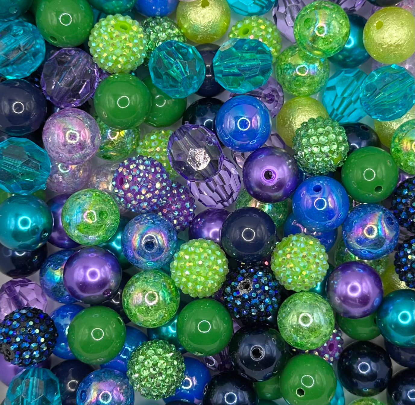 Green, Navy and Purple 20mm 10pcs Acrylic Bead Mix