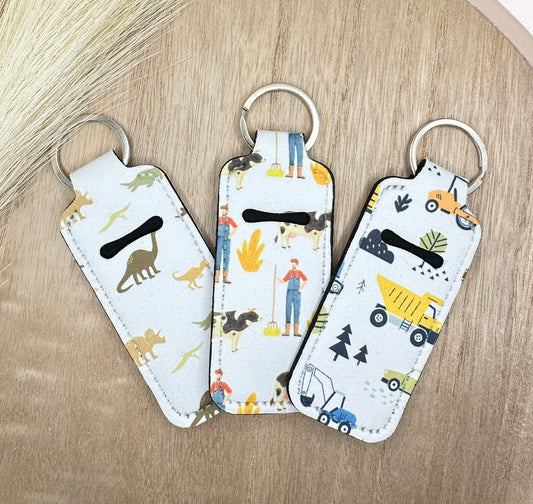 Boys Farmer Dinosaurs Construction Style Chapstick Holder Lip Balm Sleeve Neoprene