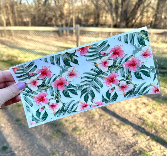 Pink Hibiscus Flower | UV DTF Can Cup Wrap | Ready to Apply