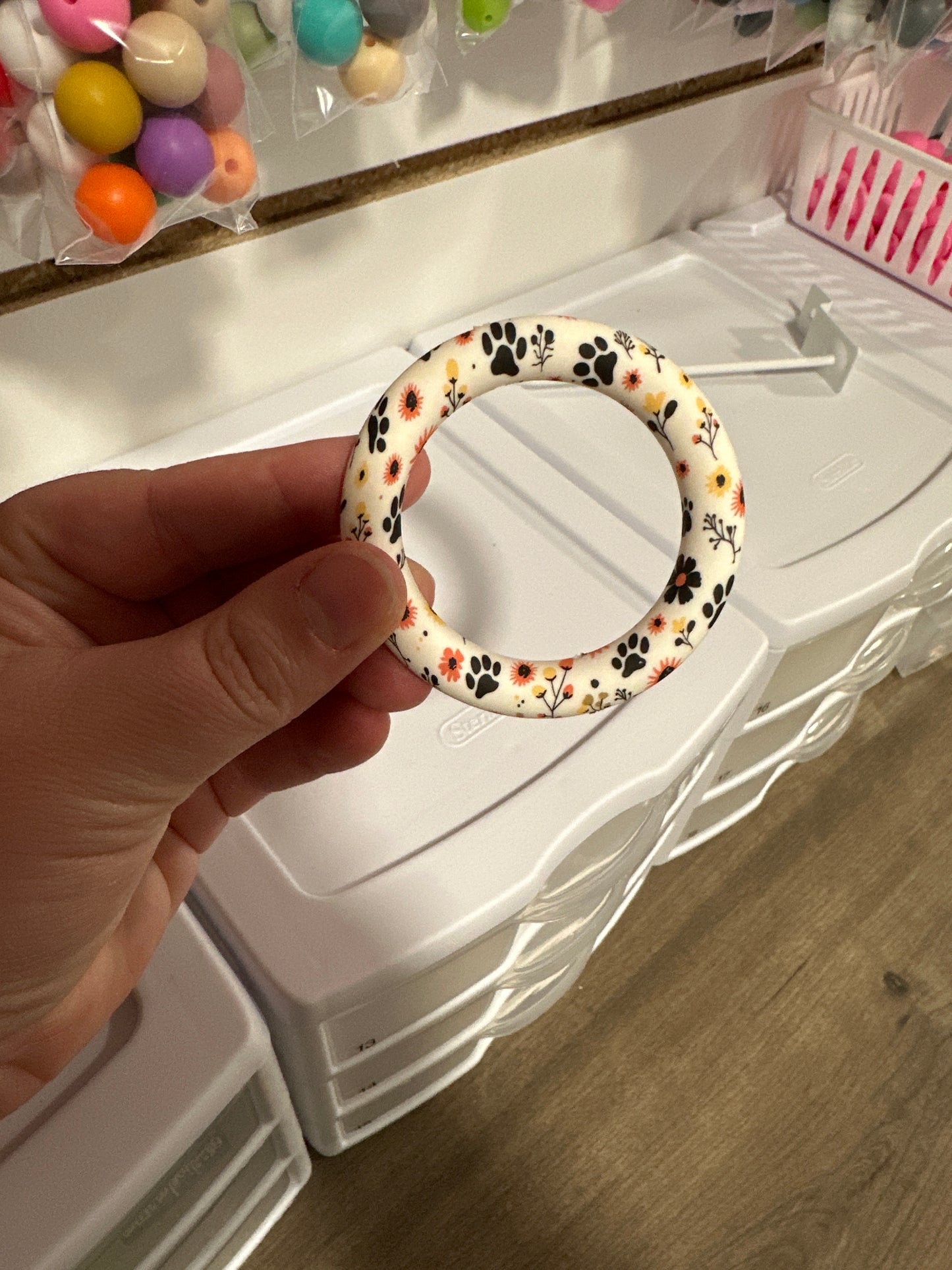 Floral Paw Prints Printed Silicone Ring Bead Car Charms DISCONTINUING